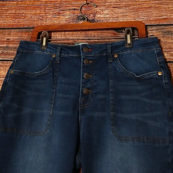 Frye & CO Jeans Size 14 Ankle Crop Raw Hem Button Fly Dark Wash Denim Stretch - Picture 4 of 8
